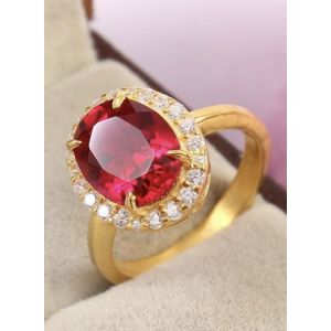 Anillo en oro 18 k y rubí natural con brillantes